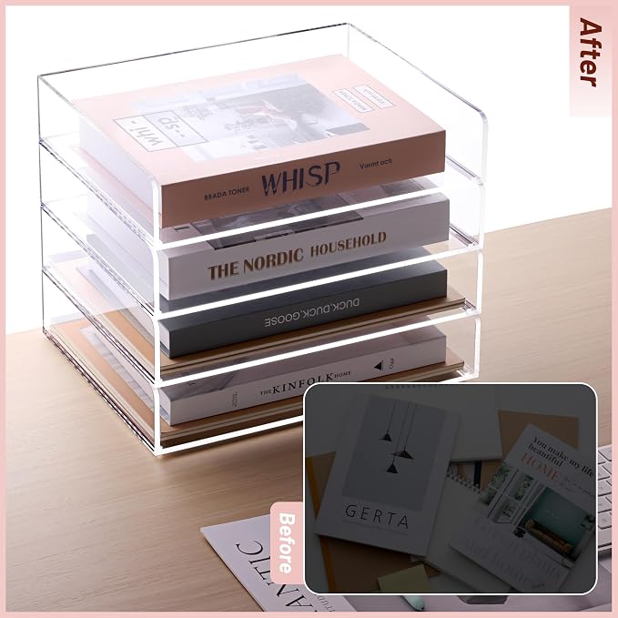 SANRUI Paper Organizer Letter Tray, 4-Pack Acrylic File Organizer, Clear | Stackable Desk Organizers, Paper Trays, Workspace Office Supplies Organizers for Office Classroom Home,12.4 x 8.86 x 10.4 in - Image 8