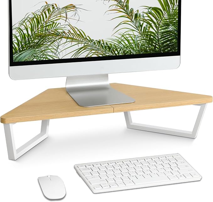 TEAMIX 26 inch Corner Monitor Stand Riser with Keyboard Storage, Maple | Triangle Monitor Stand, Wood & Metal Computer Stand, Laptop Riser, Desktop Organizer, for L Shaped Desk, Home Office & Gaming by TEAMIX
