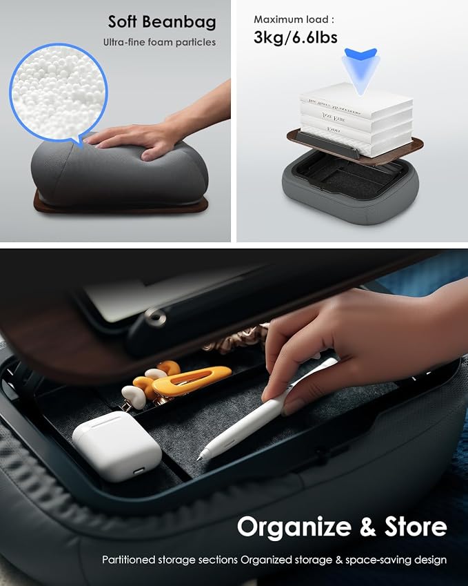 Viozon Lap Book Pillow Stand with Storage, Adjustable Beanbag Reading Pillow with Dark Wood Panel, Multi-Angle Book Holder for Hands-Free Reading in Bed or Sofa,Book Lover Essential,Soft Cushion - Image 4