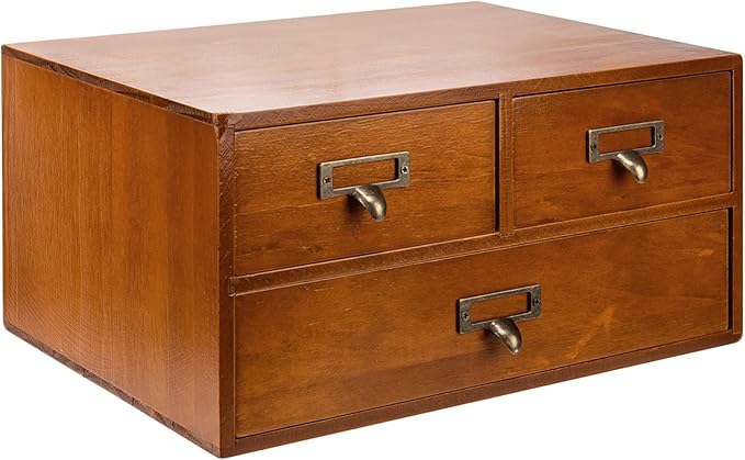 Modular Stackable Desktop Apothecary Cabinet with 3 Drawers - Solid Wood Medicine Cabinet for Tabletop - Card Catalog Drawers with Label Holders - Desktop Chest Drawer for Storage and Organization by PrimoSupply