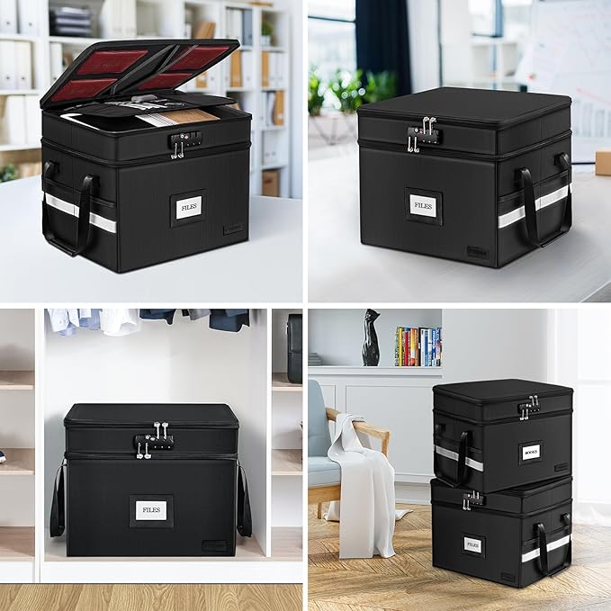 Fireproof File Oganizer with Lock, 2 Layer Fireproof Document Storage Box | Portable Office File Cabinet with 5 Tab Inserts, Collapsible File Storage for Hanging Letter, Legal Size Folder, Certificate - Image 6