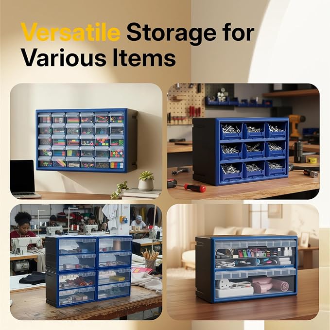 Northsky 9-Drawer Plastic Storage Drawers, Small Parts Organizer, Stackable Teacher Toolbox for Hardware, Screws, Nuts & Bolts, Stickers, Beads, Building Bricks, Garage Storage，14.17 × 7.09 × 9.45 - Image 7