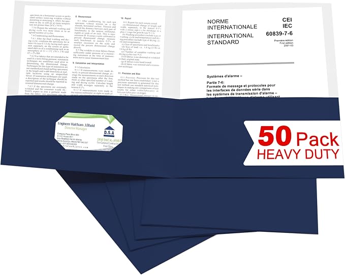 Zzrywuty 50 Packs Two Pocket File Folders with Business Card Slot,Textured Paper,Letter Size,Holds 100 Plus Sheets for School,Office,Business,Royal Blue by Zzrywuty