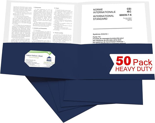 Zzrywuty 50 Packs Two Pocket File Folders with Business Card Slot,Textured Paper,Letter Size,Holds 100 Plus Sheets for School,Office,Business,Royal Blue by Zzrywuty
