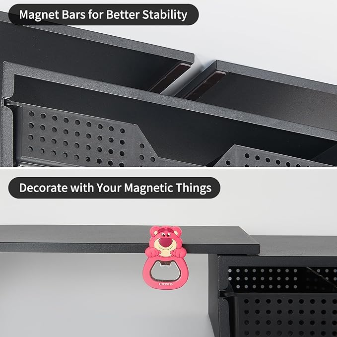 LEKETREE Dual Monitor Stand Riser with Drawer, Computer Stand for Desk, Workspace Desktop Stand, Desk Organizer for Computer, Laptop, TV and More (Black) - Image 5