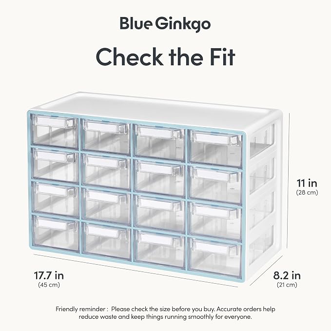 Blue Ginkgo 16-Drawer Storage Cabinet Organizer, Blue, Made in Korea | Stackable. Adjustable. Easy Visibility. - Image 2
