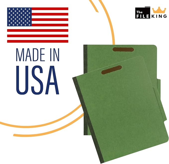 The File King Two Divider Pressboard Classification Dark Green File Folder - Letter Size | Box of 10 | 2/5 ROC Top Tab | 2” Expansion | Six 2-Inch Fastener Prongs | Made in America - Image 5