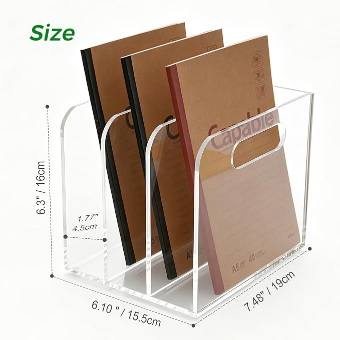 Lovemolly 3-Slot Clear Acrylic Magazine File Holder, Vertical Desk Organizer with Handle – No-Assembly Document Sorter for Office & Home, 7.48 x 6.69 x 6.3 in - Image 2
