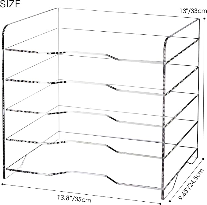 SANRUI Acrylic Paper Organizer Letter Tray, 5 Tier Enlarged File Holder | Clear Desk Organizers and Accessories, Versatile Paper Sorter Desk Shelf for Office Classroom Home,13.8 x 9.6 x 13 in - Image 2