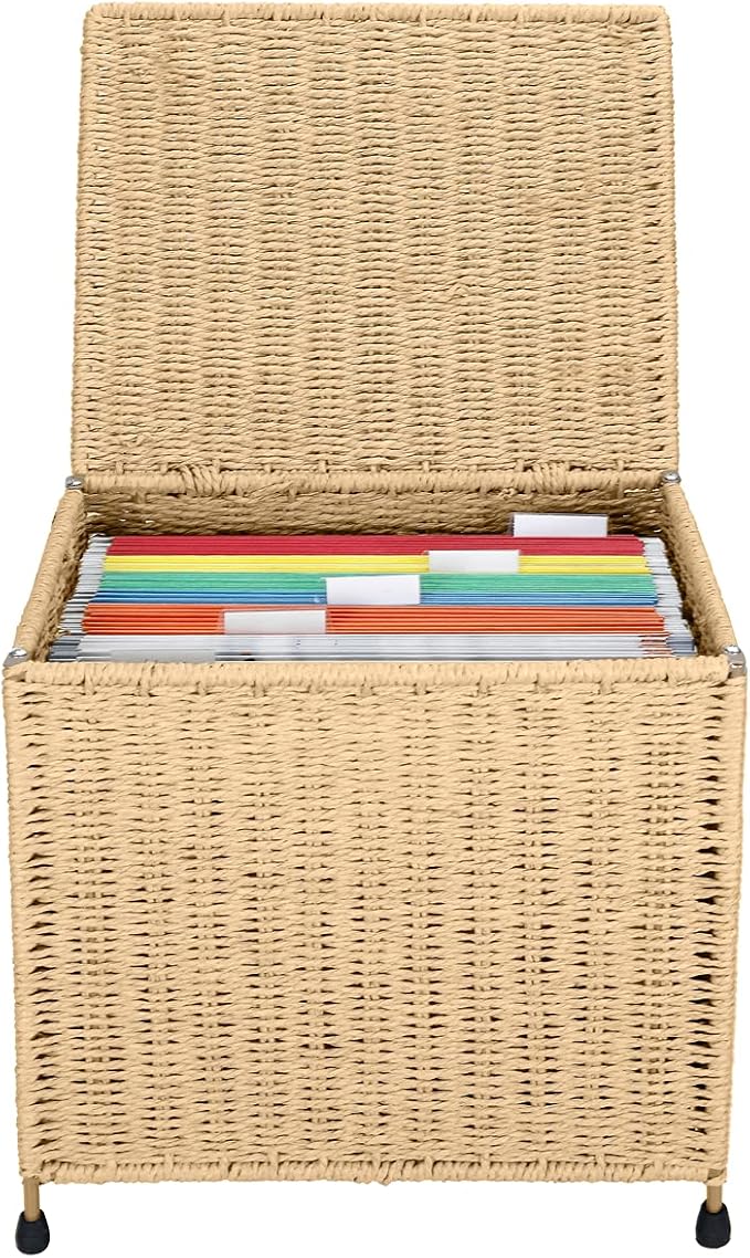 URFORESTIC Seagrass File Filing Cabinet File Box Organizer | Collapsible Letter Size Hanging File Box Organizers with Lid | Decorative Seagrass Filing & Storage Office Box | Letter Size (Natural) - Image 2