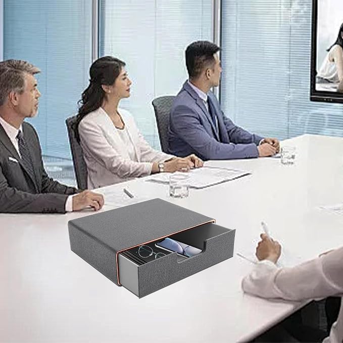 Stackable Organizer Drawer PU Leather Classic Handmade,Organize Home Office Desk Accessories and Sort Letter-Size Paper/a4 Document,Desktop Caddy with Drawers Storage,13.1x10x3.7inches,Grey - Image 6