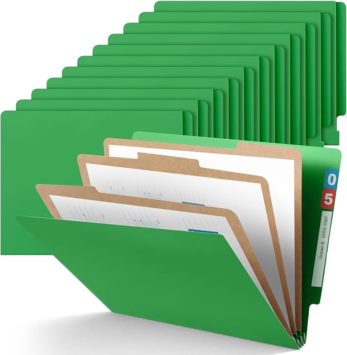Skyygemm 24 Pack Classification Folders, Letter Size,3 Dividers,Green | Pressboard File Folders, 2 Prong Fasteners, 3" Expanding, Manila, End Tab, for Office School Legal Records Medical by Skyygemm