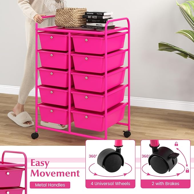 “Moccha 10-Drawer Rolling Storage Cart - Under Desk Storage Drawers with wheels for Craft Art Supply Paper Salon, Scrapbook Paper Tools, Storage Drawers Organizer, Mobile Utility Cart for Classroom - Image 5