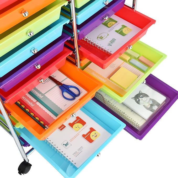 Giantex 20-Drawer Storage Drawer Cart, Rolling Organizer Cart for Office School Tools Scrapbook Paper, Utility Rack on Wheels (Multicolor) - Image 9