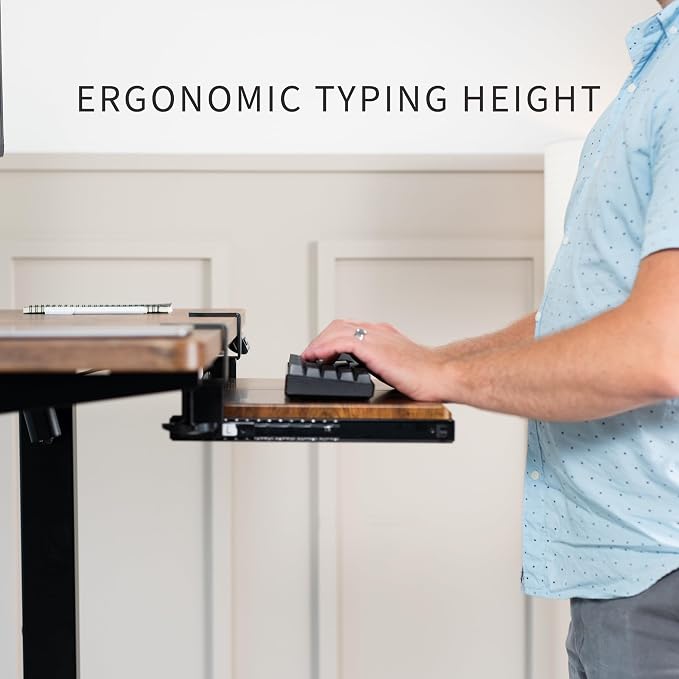 VIVO Small Keyboard Tray, Under Desk Pull Out with Extra Sturdy C Clamp Mount System, 20 (26 with Clamps) x 11 inch Slide-Out Platform Drawer, Rustic Vintage Brown Top, Black Frame, MOUNT-KB05ES-N | Keyboard Tray for Typing, Slide Out Platform, Rustic,... - Image 3