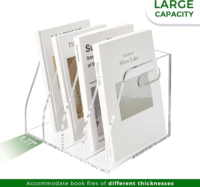 Clear Acrylic Magazine File Holder with Handles, 4-Slot Heavy-Duty Desk Organizer, Vertical Document Sorter & Book Rack for Office, Home & Classroom, Thick 5mm Tabletop Storage, 7.1x8.1x6.3 in - Image 6