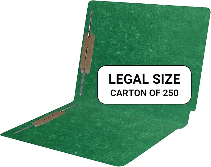 Green File Folders, Doctor Stuff, Legal Size Reinforced End Tab Folder with 2" Bonded Fastener on Inside Front and Back, 14 pt Stock, Carton of 250 by DoctorStuff