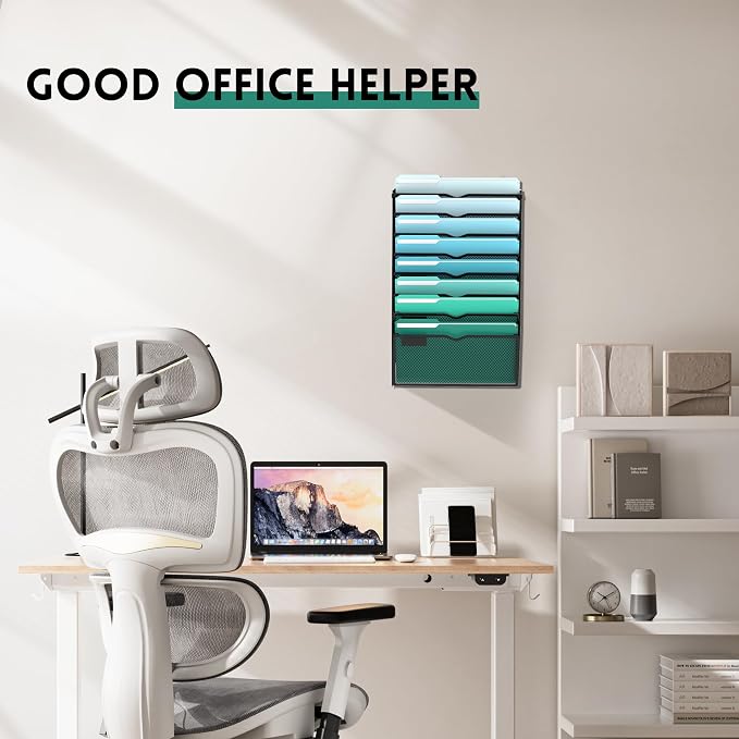 8-Tier Wall File Organizer, Wall Mounted Mail Sorter, 2 Pack | Metal Mesh Hanging File Organizer with Open Compartments and Label Panels for Papers and Folders at Home, Office or School - Image 5