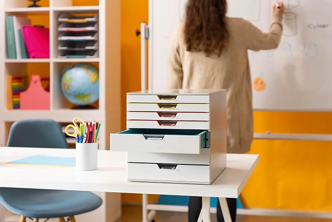 Durable VARICOLOR 7 Drawer Unit - White Desktop Drawer Set with 7 Color Coded Draws - Letter Size Files - Perfect for Storing Documents and Paper Work - Image 6