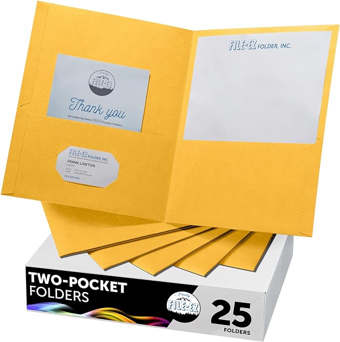 FILE-EZ Two-Pocket Folders, Yellow, 25-Pack, Textured Paper, Letter Size (EZ-32570) by FILE-EZ
