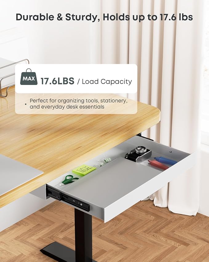 Under Desk Storage Drawer, 14.8" Wide Slide Out Under Desk Drawer | Max Load 17.6 Lbs, Quiet Glide, for Standing Desks & Home Offices, Heavy Duty Steel, White - Image 4