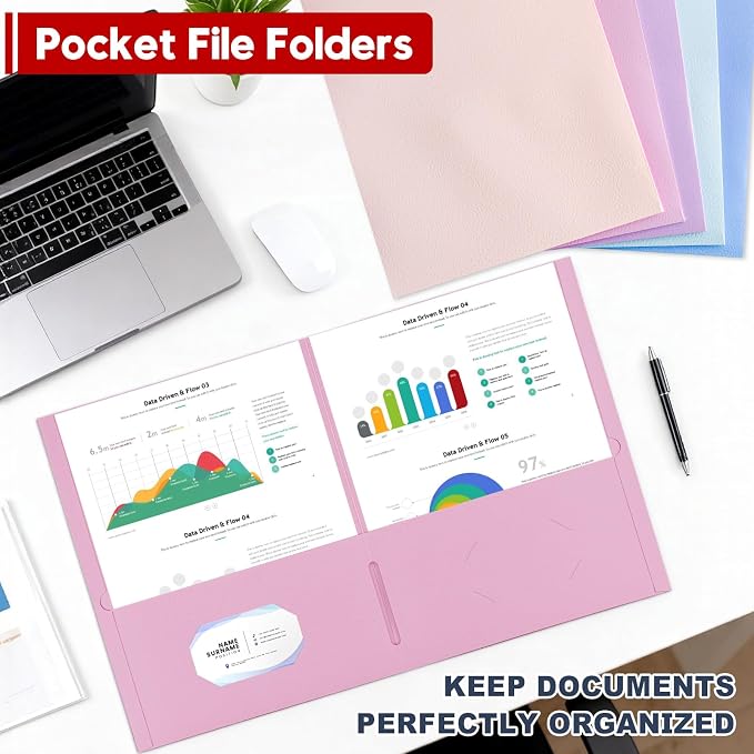 125 Pack Bulk Two Pocket Folders, Letter Size 8.5" x 11" Paper Folders with Business Card Slot, Assorted 5 Colors, Heavy Duty for Office, Law Firms, Accounting & Business Use - Image 6