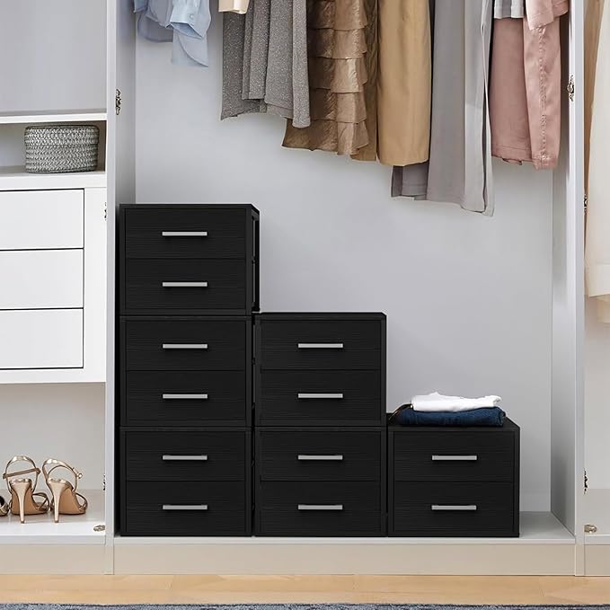 BOLUO Stackable Storage Drawers Narrow Closet Organizers and Storage Fabric Black 2 Drawer Dresser for Bedroom Modern - Image 2