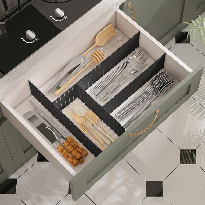 Adjustable Drawer Dividers, Cut to Fit Plastic Organizer Strips, 8-Pack | Plastic Drawer Dividers for Organizing Utensils Socks Underwear Makeup in Kitchen Bedroom Drawers Bins Fridge Compartments - Image 4