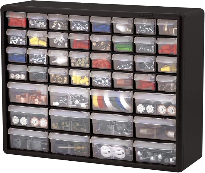 Akro-Mils 44-Drawer Plastic Storage Cabinet, 20"W x 6"D x 16"H, Black | Plastic Cabinet w/ Drawers for Garage Organization, Beads, Building Bricks Storage, Teacher Toolbox, Makeup Organizer, 10144 - Image 9