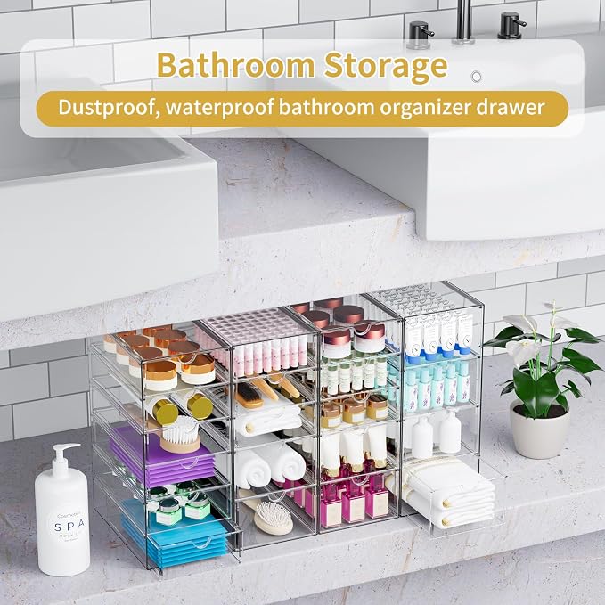 20 Drawers Acrylic Makeup Organizer, stackable Acrylic Storage Drawer | 4 Set Clear Storage Drawers, Acrylic Drawer Organizer for Desktop Office Supplies Make Up Pen Accessories - Image 7