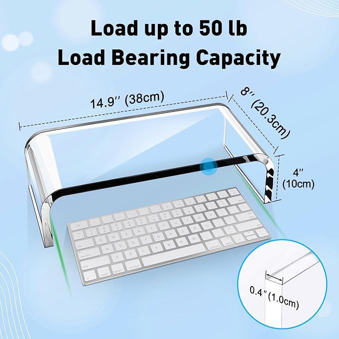 AboveTEK Acrylic Monitor Stand – Clear Monitor Riser & Computer Desk Stand, Premium Acrylic Laptop Stand for Home Office, PC TV Stand with Keyboard Storage Heavy Duty Desk Riser - Image 2