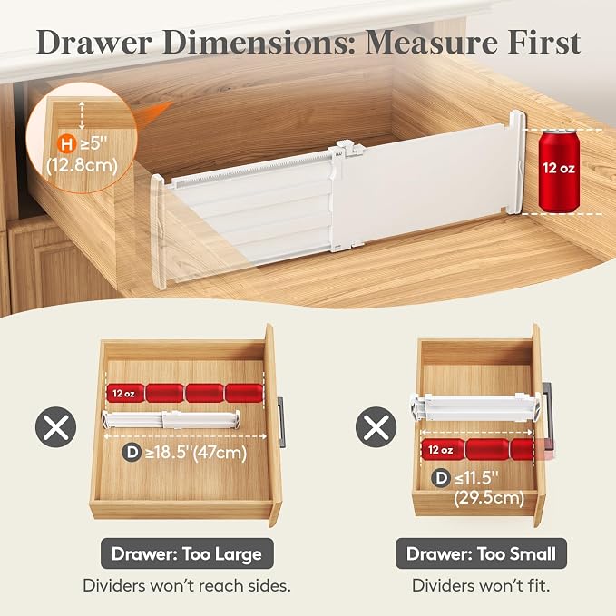 Lifewit 5" Tall Drawer Dividers, Adjustable Deep Drawer Organizer Clothes | 5 Pack 11.5"-18.5" Expandable White Plastic Separators for Dresser, Kitchen, Cabinet, Closet, Office Organization & Storage - Image 5