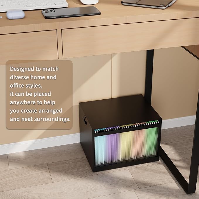 Bamboo Hanging File Organizer, Desktop File Box with Lids, 1 Pack, Black | Removable Lid, Clear Acrylic Side Panels, 2 Hanging Folders Included, Helps Reduce Dust, Letter & Legal Size, Easy Assembly - Image 6