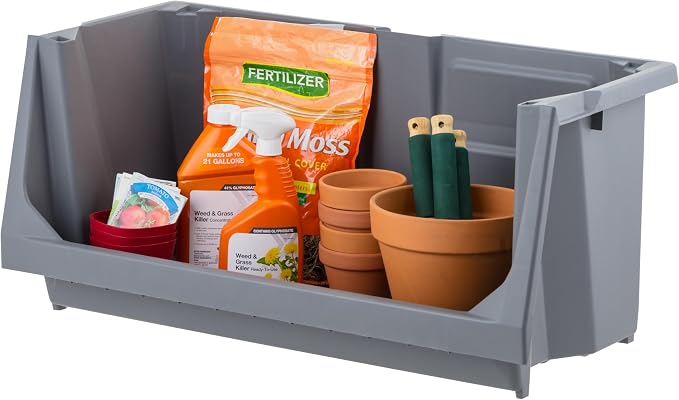 IRIS USA Jumbo Open Front Storage Bin, Gray | Organize tools, hardware, sporting goods, and household items with durable construction and space-saving vertical storage by IRISUSA