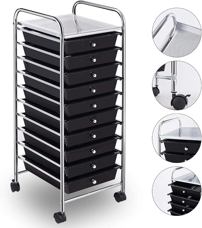 Giantex 10 Drawer Rolling Storage Cart Scrapbook Paper Office School Organizer (Black) - Image 6