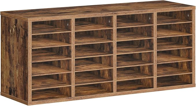 HOOBRO Literature Organizers, 24 Compartments Office Mailbox with Adjustable Shelves, Wood Countertop Literature Sorter for Office, Home, Classroom, Mailrooms Organization Rustic Brown FG64WF01 by HOOBRO