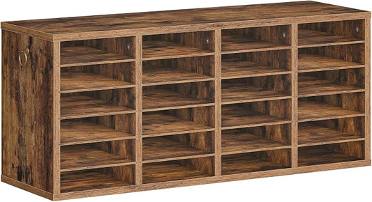 HOOBRO Literature Organizers, 24 Compartments Office Mailbox with Adjustable Shelves, Wood Countertop Literature Sorter for Office, Home, Classroom, Mailrooms Organization Rustic Brown FG64WF01 by HOOBRO