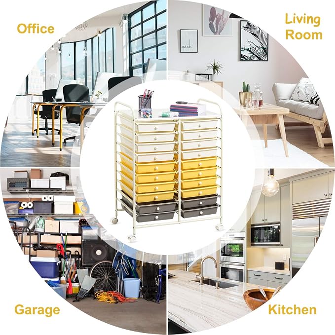 GOFLAME 20-Drawer Rolling Storage Cart, Multifunctional Art Craft Organizer Cart, Mobile Utility Storage Cart with Removable Drawers & Lockable Wheels, Craft Cart for Home Office School, Yellow - Image 8