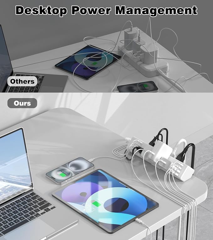 VILONG Desk Clamp Power Strip, Edge Mount, 8AC, 8USB (4 USB-C), 1200J | 40W Fast Charging Station, 6FT 14AWG Cord, Fits 1.9" Desk Edge, Home Office Workstation, White, ETL Listed - Image 4