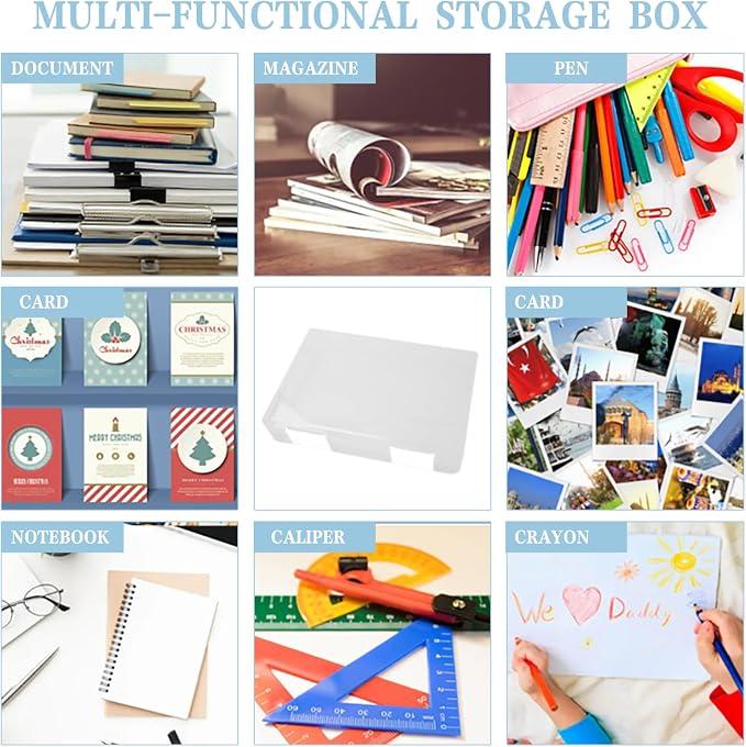 12 Pcs Clear A4 A5 File Box Document Plastic Storage Box with 48 Labels File Holder Organizer Box Paper Plastic Case Magazine Protector with Buckle Office School Supplies(White) - Image 5