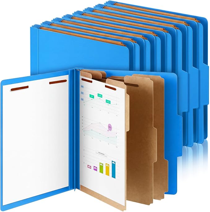 AmazingSpark 24 Pcs Classification Folder Letter Size Bulk 3 Divider Pressboard File Folder with Expansion 2 Prong Fastener Heavy Duty Office File Organizer for School Medical Document(Business Blue) by Unknown