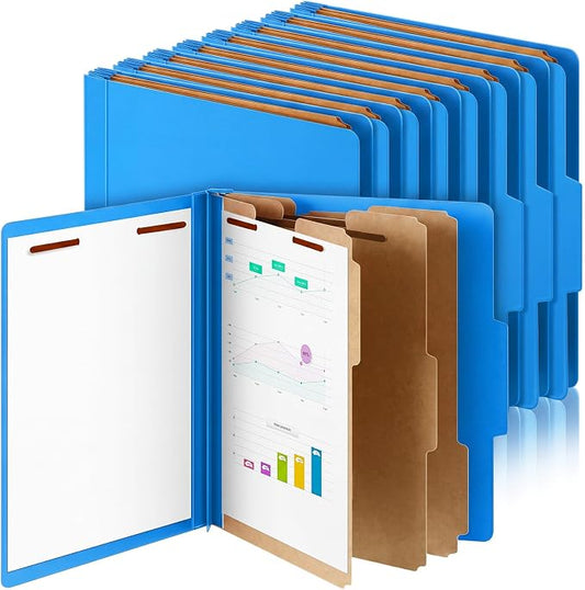 AmazingSpark 24 Pcs Classification Folder Letter Size Bulk 3 Divider Pressboard File Folder with Expansion 2 Prong Fastener Heavy Duty Office File Organizer for School Medical Document(Business Blue) by Unknown
