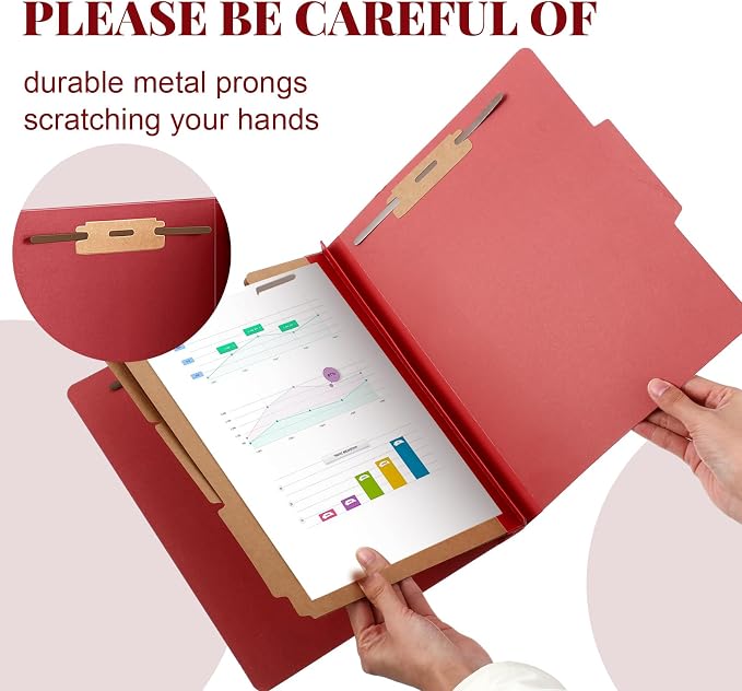 Skyygemm 24 Pcs Classification Folder Letter Size, 3 Divider File,Red | Back to School Folder Supplies, Pressboard File with Fastener, Expanding Organizer Bulk for Teacher, Office, Employee, Staff - Image 4