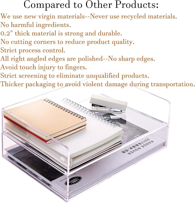 Paper Tray Organizer Clear Acrylic Desk Organizers and AccessoriesOffice Supplies Organization Stackable File Holder-Art Storage for School Classroom Workspace Letter Tray-2 Pack/2 Tier… - Image 7