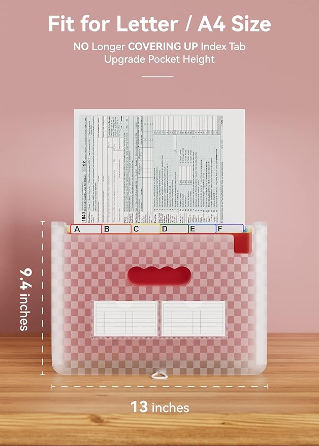 ABC life 26 Pockets Accordion File Organizer, Expanding File Folder, Pink | Portable Monthly Paper Bill Tax Receipt Organizer, Letter/A4 Size, Document Organizer with Labels, for School, Home, Office - Image 4