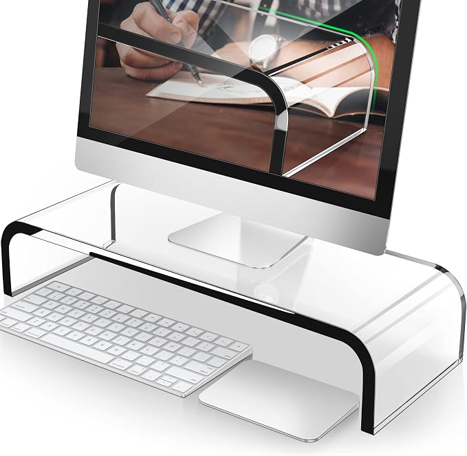 AboveTEK Acrylic Monitor Stand, Premium Large Monitor Riser 20 inch, Crystal Clear Acrylic Computer Stand Laptop Desk Stand for Home Office Printer TV Screen Keyboard Storage by AboveTEK