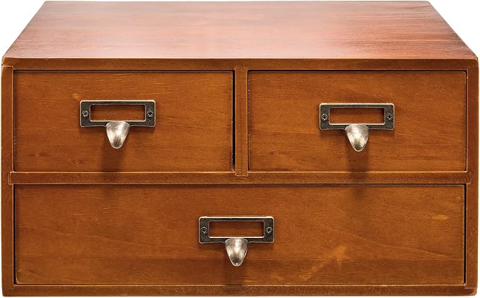 Modular Stackable Desktop Apothecary Cabinet with 3 Drawers - Solid Wood Medicine Cabinet for Tabletop - Card Catalog Drawers with Label Holders - Desktop Chest Drawer for Storage and Organization - Image 9