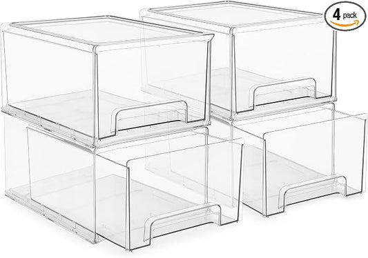 Sorbus Large Clear Stackable Storage Drawers – 4-Pack Plastic Organizer Bins with Handles – Stackable Pull-Out Storage Drawers for Closet, Pantry, Office, Bathroom, Craft, and Toy Organization by Sorbus