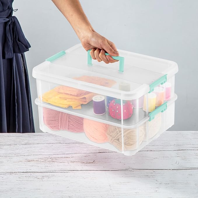 STERILITE Convenient Home 2-Tier Layer Stack Carry Storage Box, Clear 12-Pack 12 X 1 - Image 4