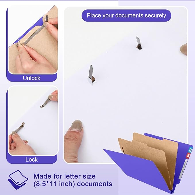 Skyygemm 24 Pack Classification Folders, Letter Size,3 Dividers,Purple | Pressboard File Folders, 2 Prong Fasteners, 3" Expanding, Manila, End Tab, for Office School Legal Records Medical - Image 4
